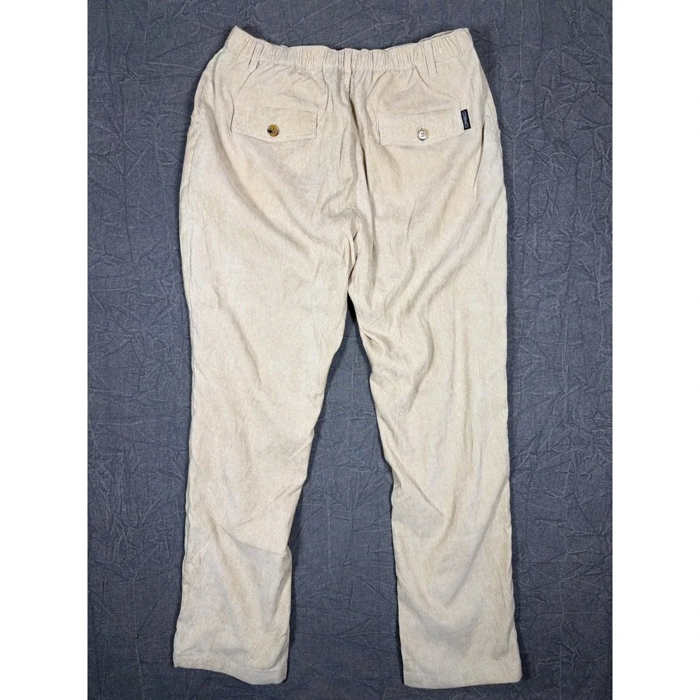 Commando Pants Mens L Corduroy Beige Elastic Waist Straight Leg Casual 761